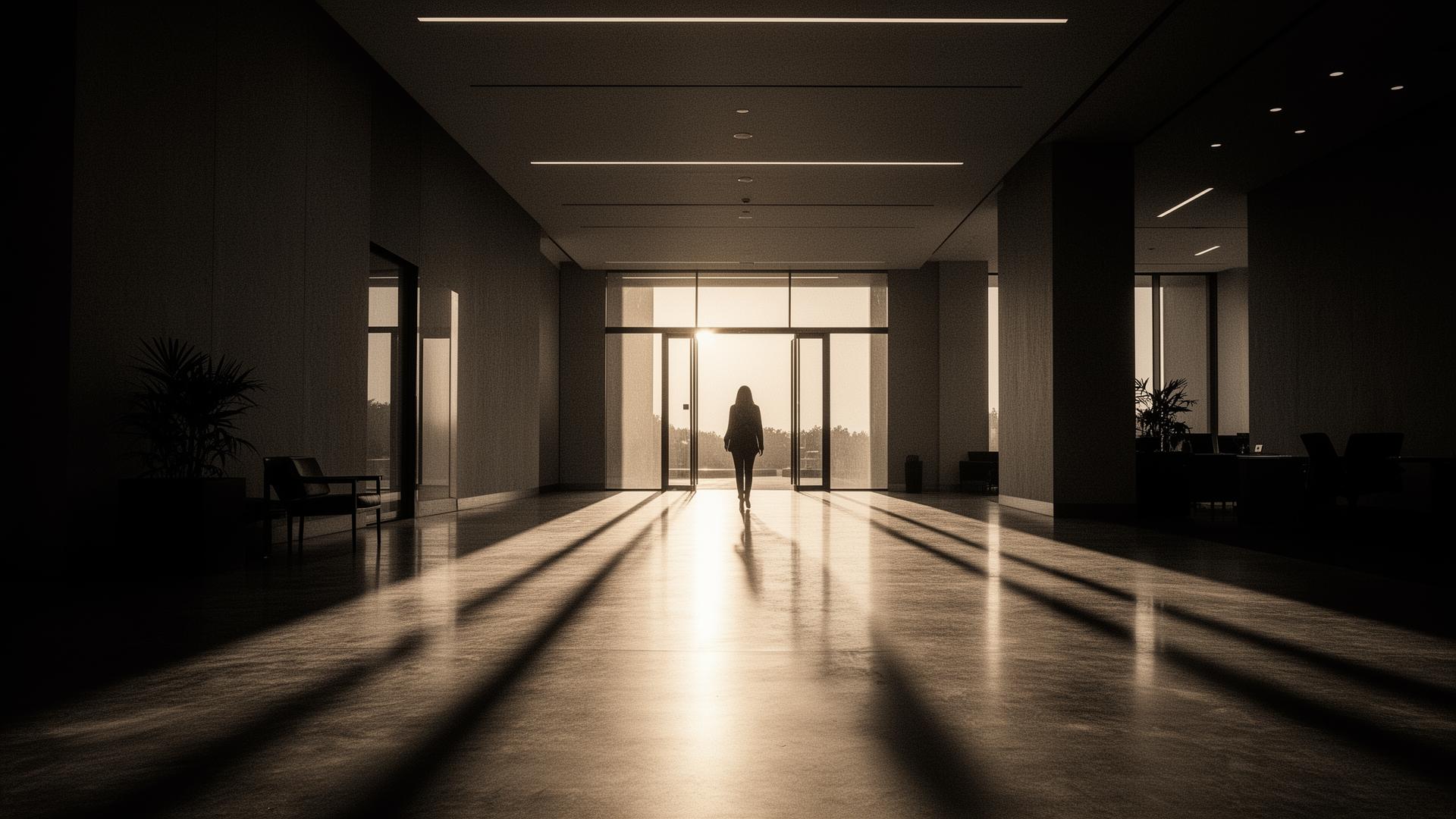 Long shadow crossing a concrete floor — a step forward
